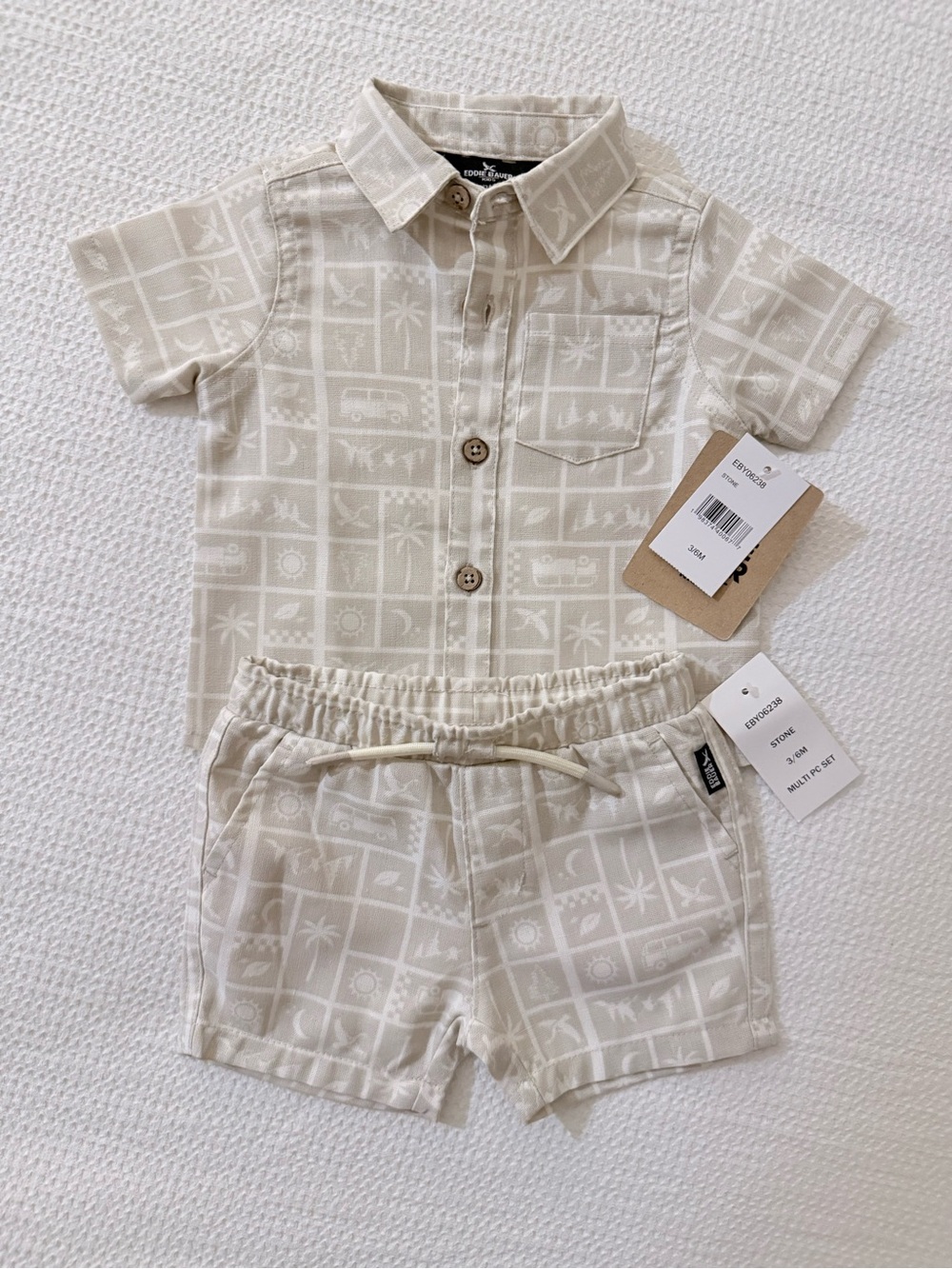 Eddie Bauer Cream Short-Sleeve Button Shirt & Shorts Set